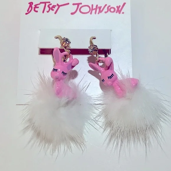 New Betsey Johnson SOMEBUNNYS BABY PUFF EARRINGS - Picture 7 of 8